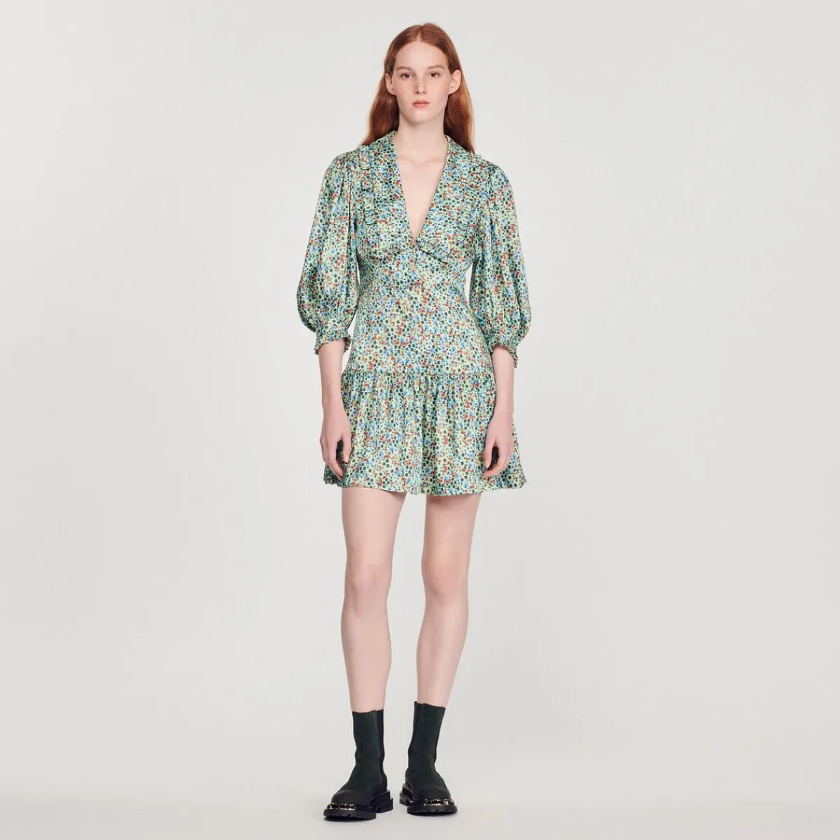 Outlet Short Flowing Dress With Floral Print Women Dresses