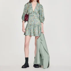 Outlet Short Flowing Dress With Floral Print Women Dresses