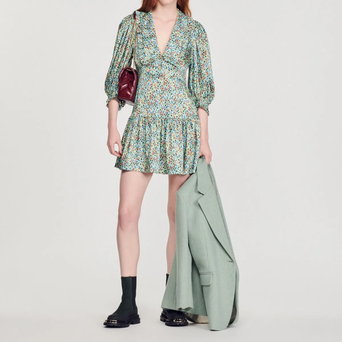 Outlet Short Flowing Dress With Floral Print Women Dresses