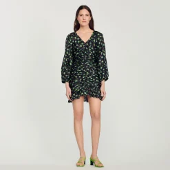 Store Short Gathered Dress With A Floral Print Women Dresses