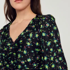 Store Short Gathered Dress With A Floral Print Women Dresses