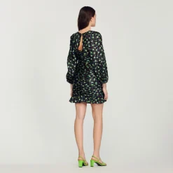 Store Short Gathered Dress With A Floral Print Women Dresses