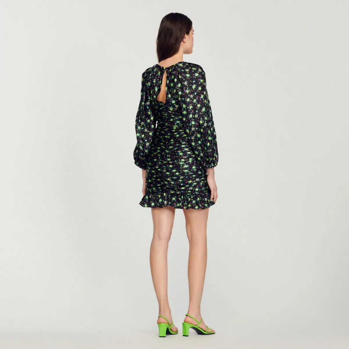 Store Short Gathered Dress With A Floral Print Women Dresses