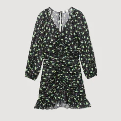 Store Short Gathered Dress With A Floral Print Women Dresses