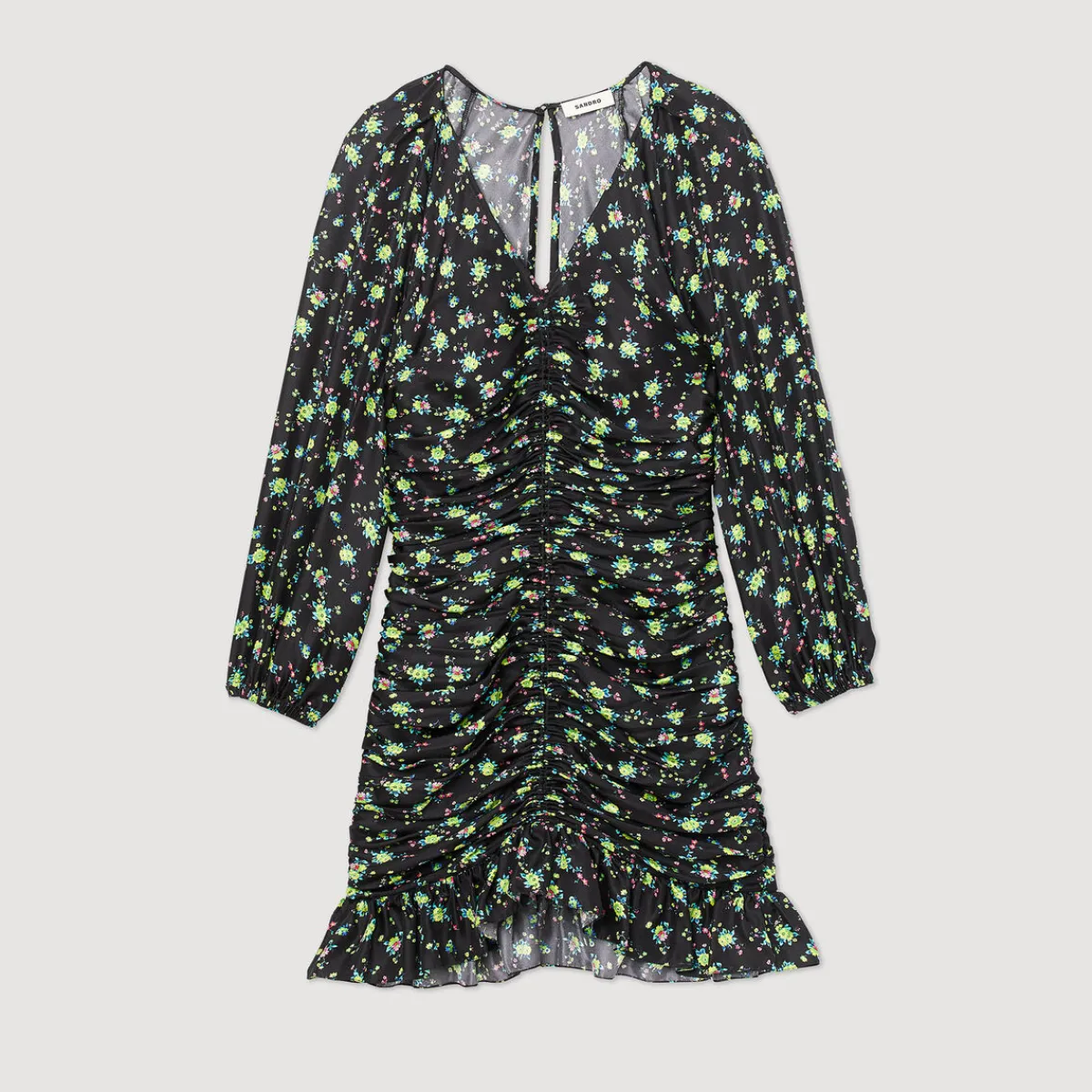 Store Short Gathered Dress With A Floral Print Women Dresses