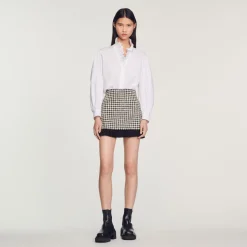 Discount Short Houndstooth Tweed Skirt Women Skirts