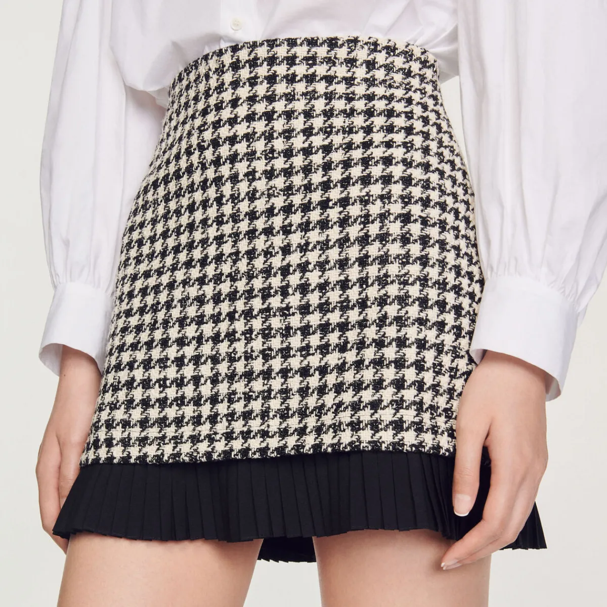 Discount Short Houndstooth Tweed Skirt Women Skirts