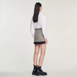Discount Short Houndstooth Tweed Skirt Women Skirts
