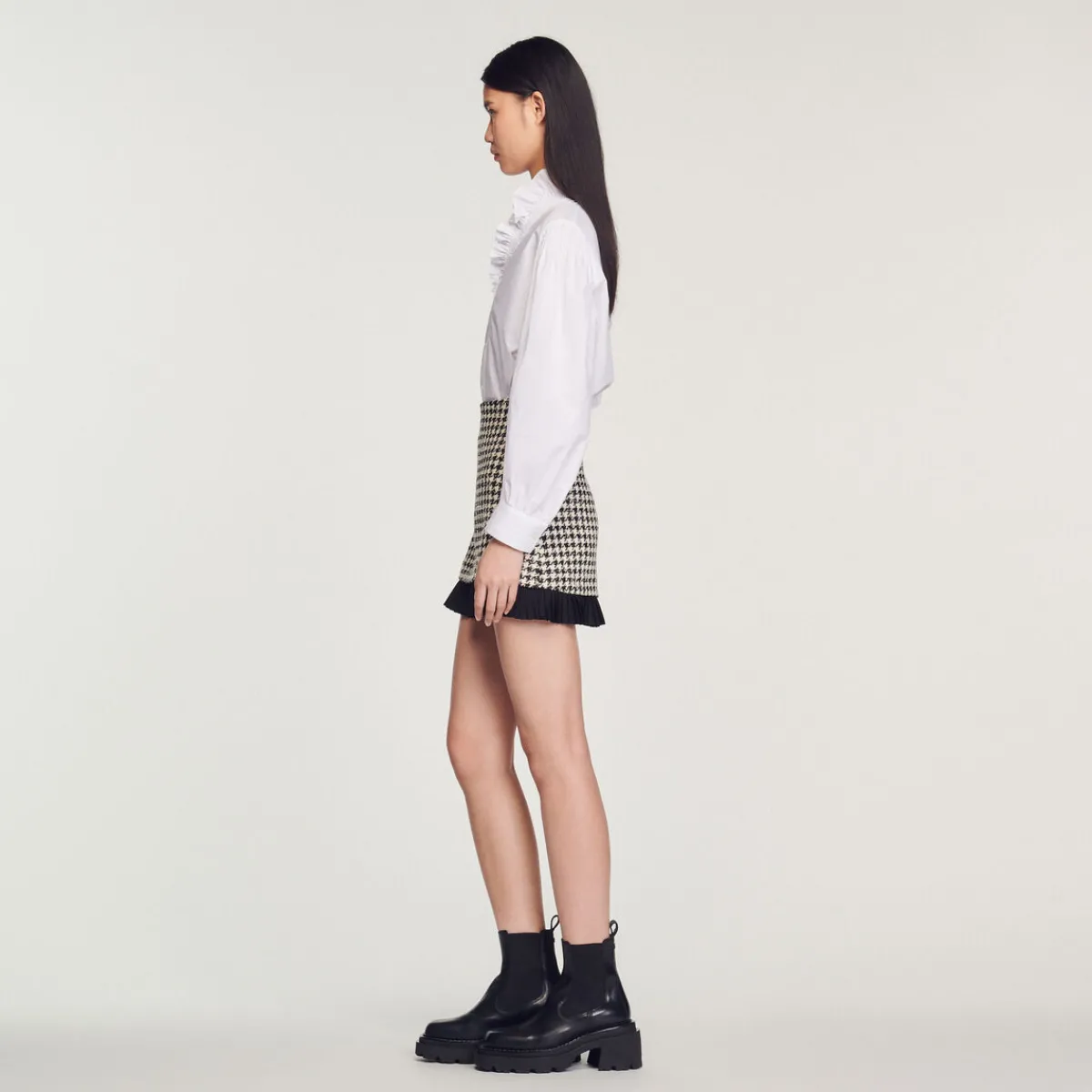 Discount Short Houndstooth Tweed Skirt Women Skirts