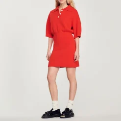 Outlet Short Knitted Polo Dress Women Dresses
