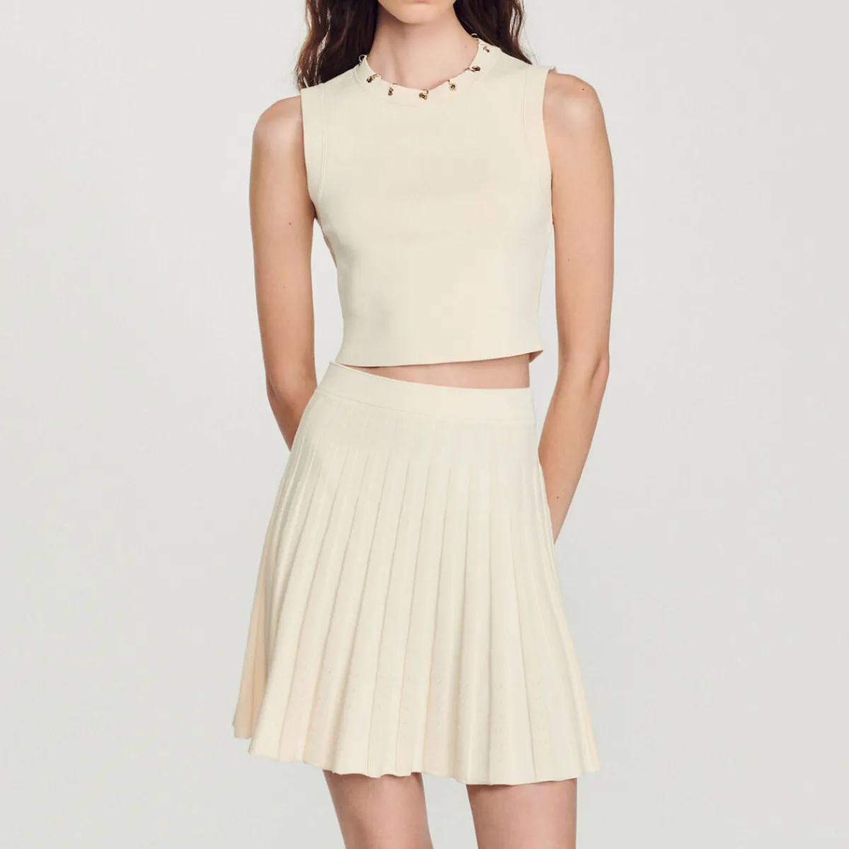 Shop Short Pleated Knit Skirt Women Matching Sets