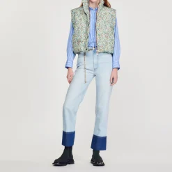 Best Sale Short Sleeveless Padded Jacket And Print Women Coats