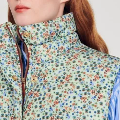 Best Sale Short Sleeveless Padded Jacket And Print Women Coats