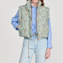 Best Sale Short Sleeveless Padded Jacket And Print Women Coats