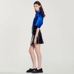 Best Sale Short Topstitched Leather Skirt Women Skirts