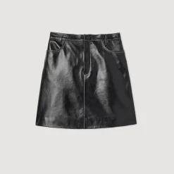 Best Sale Short Topstitched Leather Skirt Women Skirts