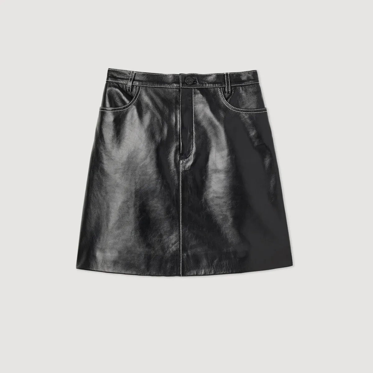 Best Sale Short Topstitched Leather Skirt Women Skirts