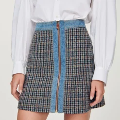 Cheap Short Tweed And Denim Skirt Women Skirts