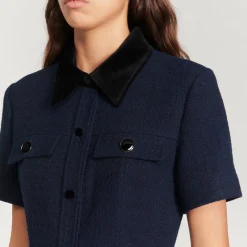 Cheap Short Tweed Dress With Velvet Collar Women Dresses