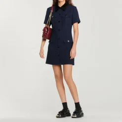 Cheap Short Tweed Dress With Velvet Collar Women Dresses