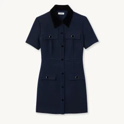 Cheap Short Tweed Dress With Velvet Collar Women Dresses