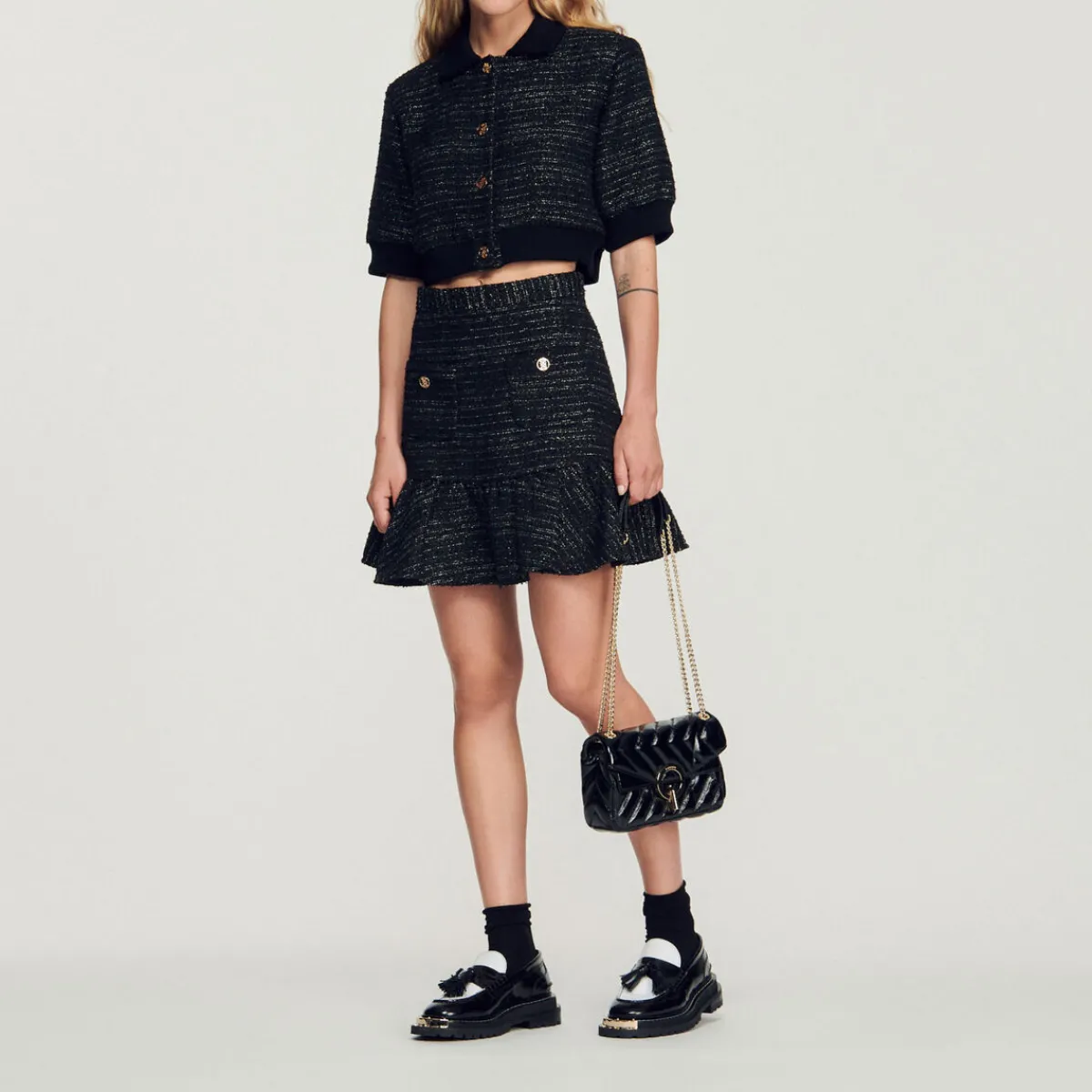 Best Short Tweed Ruffled Skirt Women Matching Sets