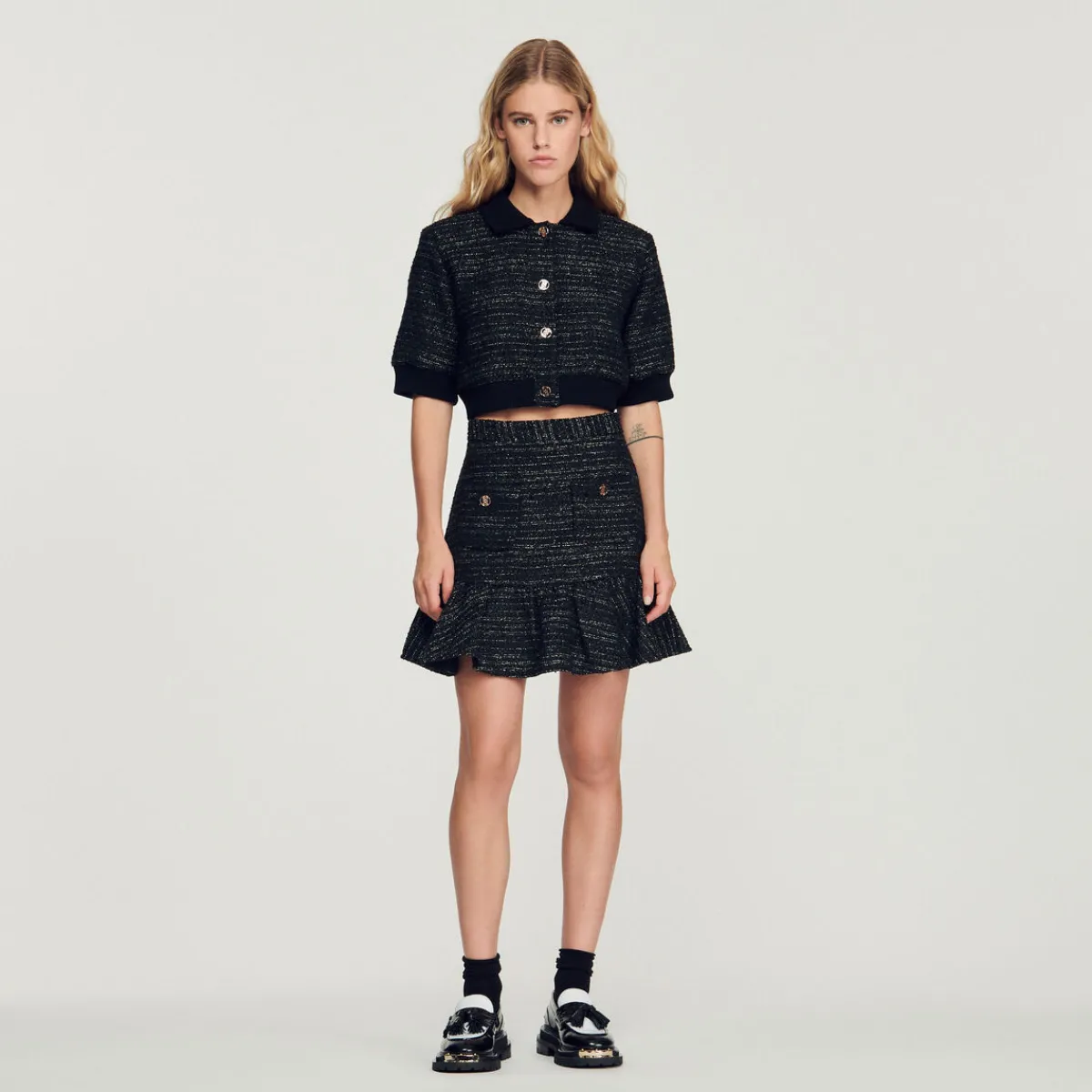 Best Short Tweed Ruffled Skirt Women Matching Sets