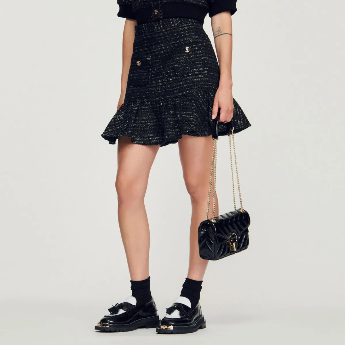Best Short Tweed Ruffled Skirt Women Matching Sets