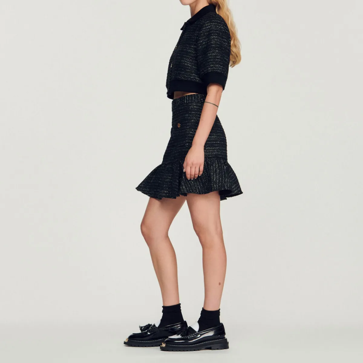 Best Short Tweed Ruffled Skirt Women Matching Sets