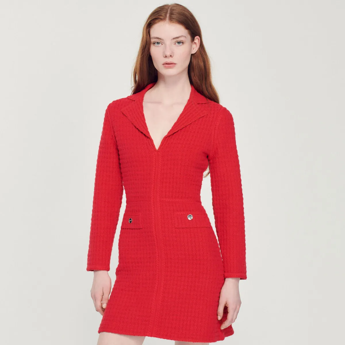 Outlet Short Tweed-Effect Dress Women Dresses