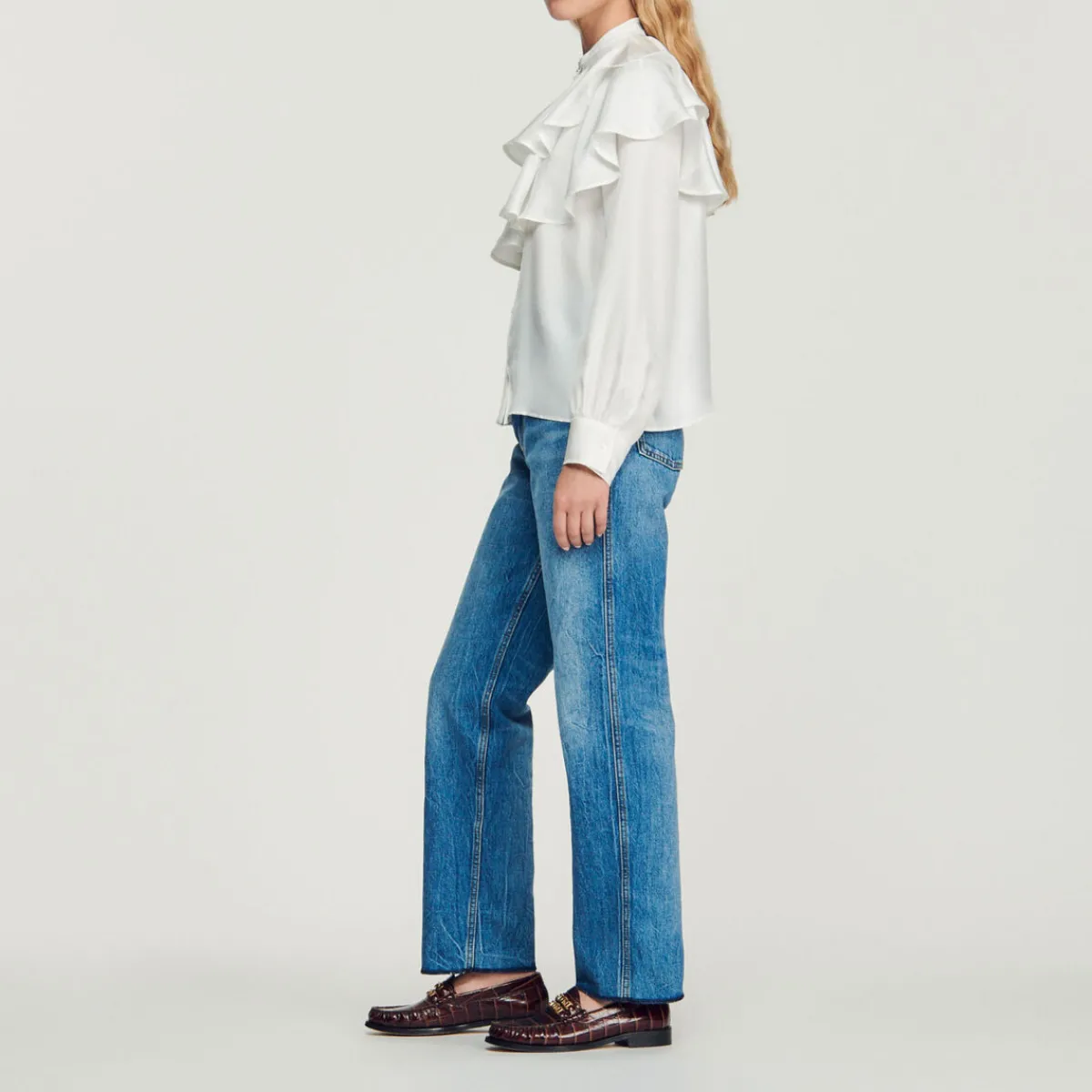 Cheap Silk Ruffled Shirt Women Tops & Shirts