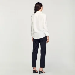Best Sale Silk Shirt With Pleated Trim Women Tops & Shirts