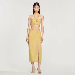 Online Skirt With A Slit And Rhinestones Women Matching Sets