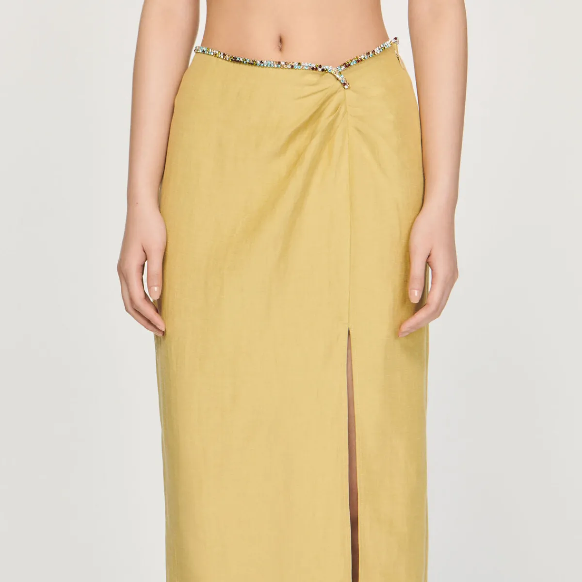Online Skirt With A Slit And Rhinestones Women Matching Sets