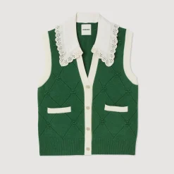 Store Sleeveless Coatigan With Lace Neck Women Sweaters & Cardigans
