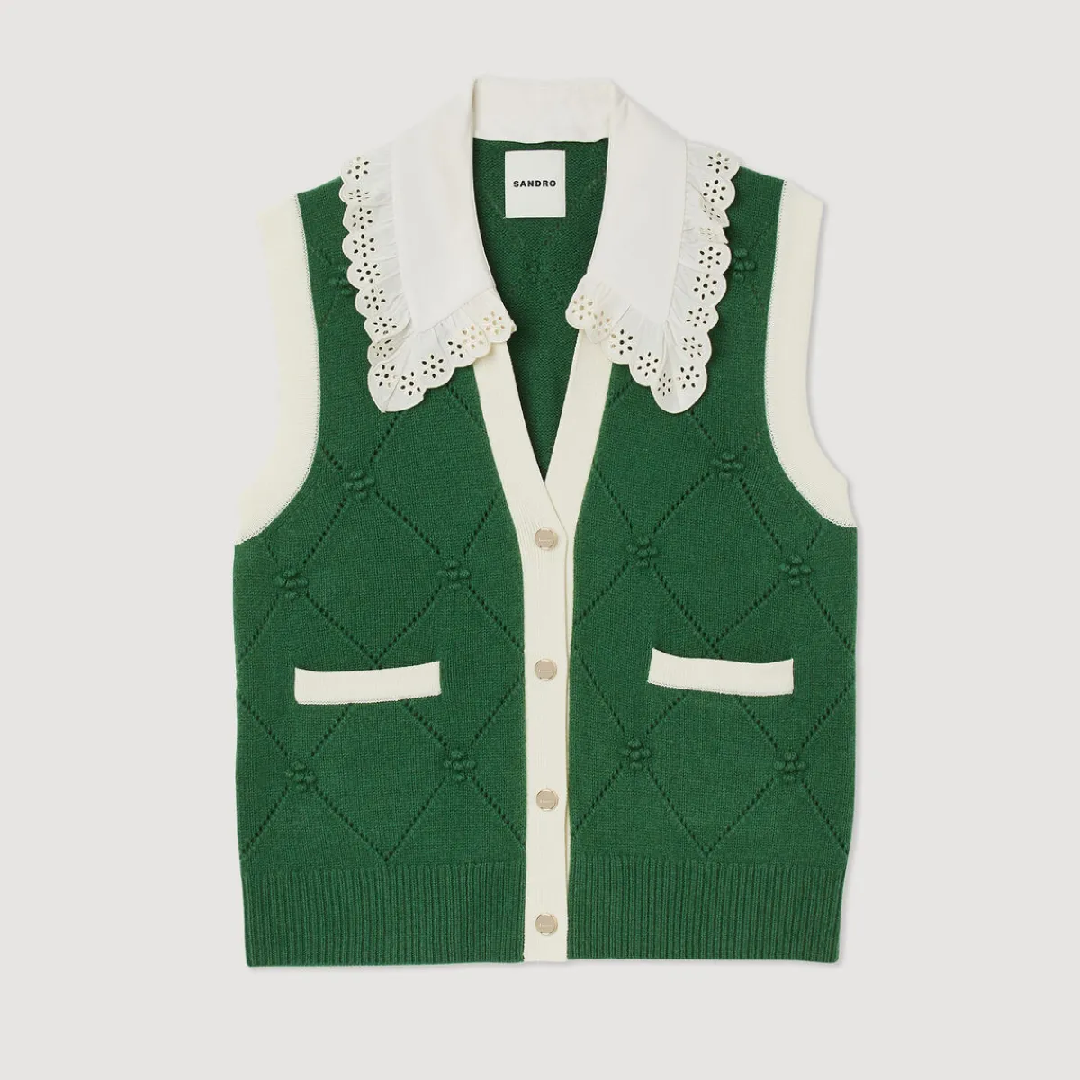 Store Sleeveless Coatigan With Lace Neck Women Sweaters & Cardigans