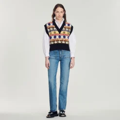 Best Sale Sleeveless Sweater With Motif Women Sweaters & Cardigans