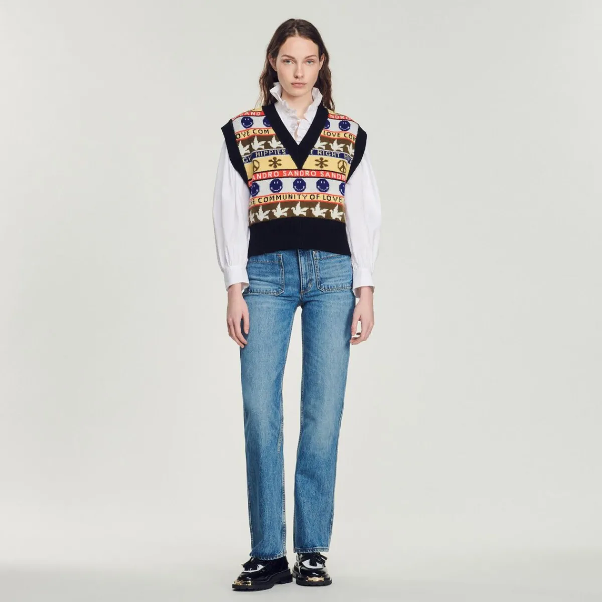 Best Sale Sleeveless Sweater With Motif Women Sweaters & Cardigans