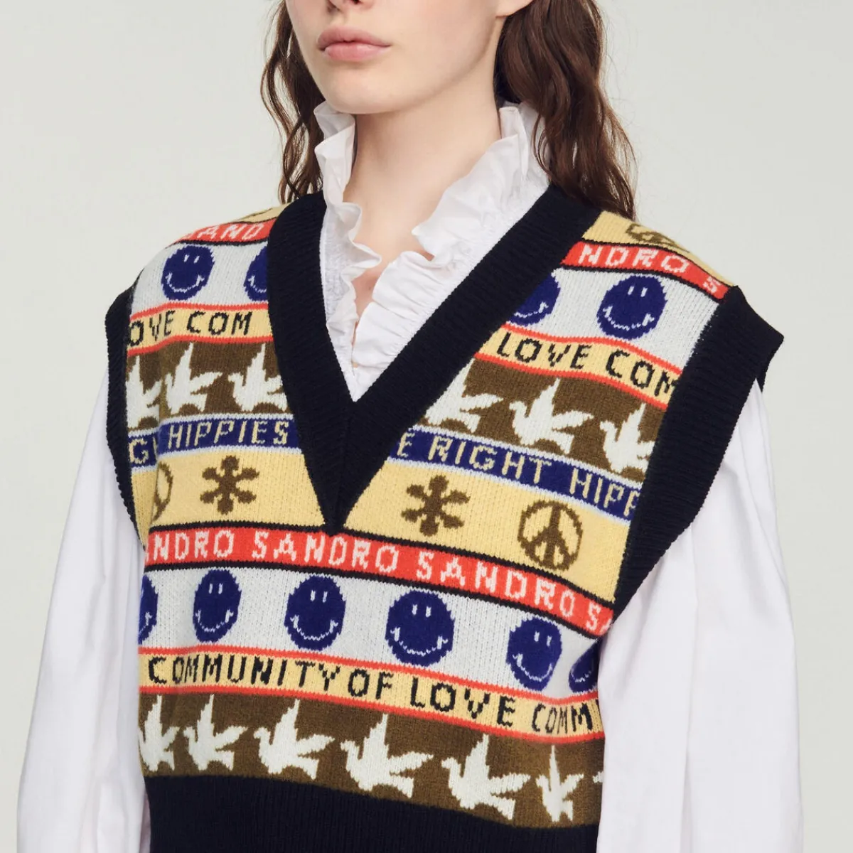 Best Sale Sleeveless Sweater With Motif Women Sweaters & Cardigans