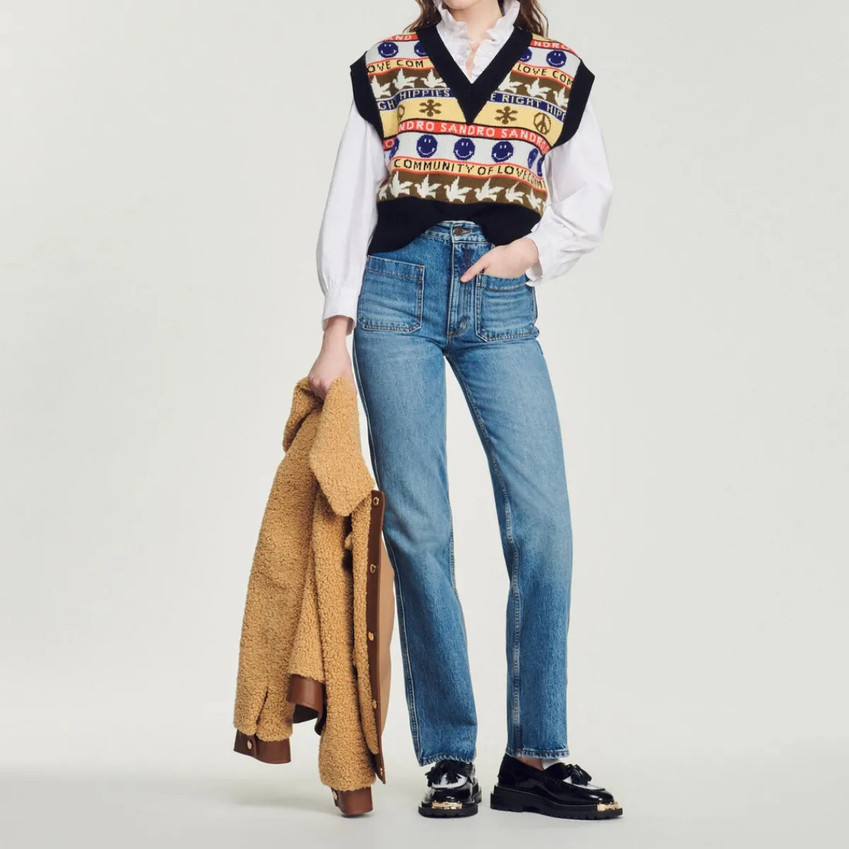 Best Sale Sleeveless Sweater With Motif Women Sweaters & Cardigans