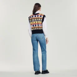 Best Sale Sleeveless Sweater With Motif Women Sweaters & Cardigans