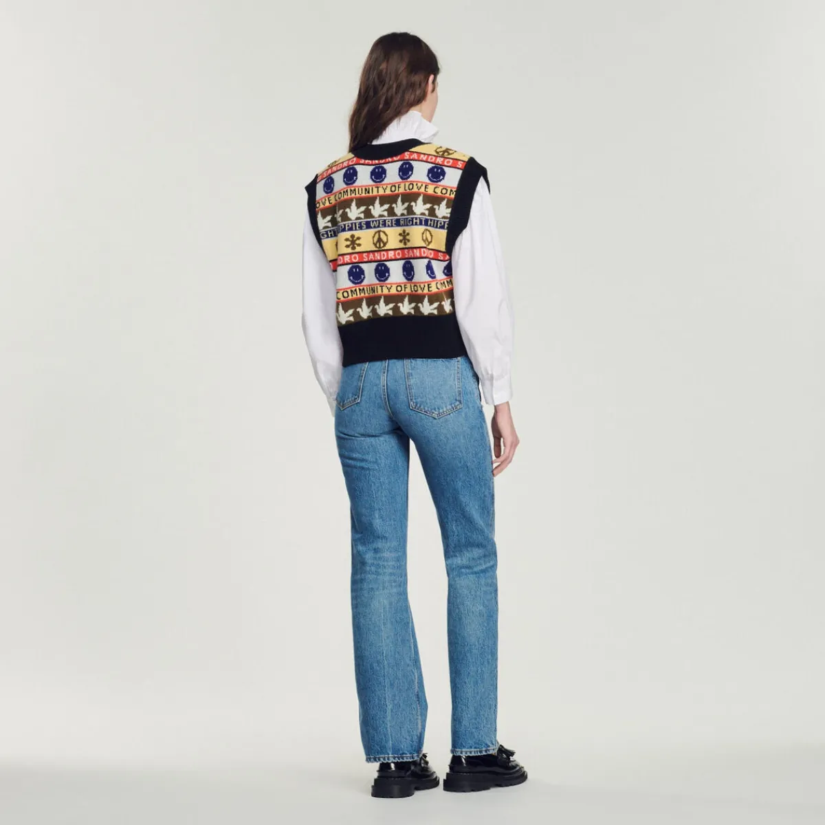 Best Sale Sleeveless Sweater With Motif Women Sweaters & Cardigans