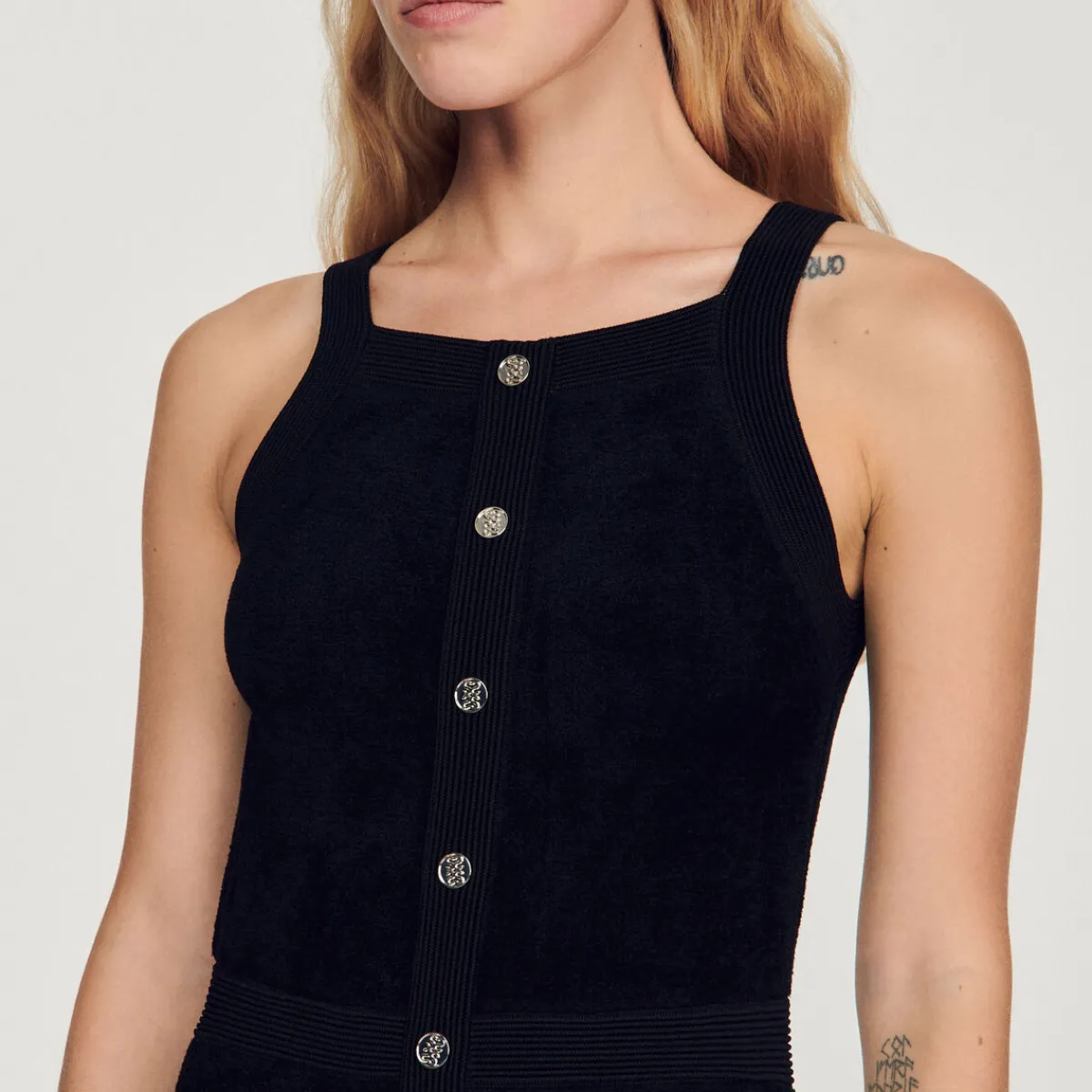 Outlet Sleeveless Velvet-Effect Dress Women Dresses