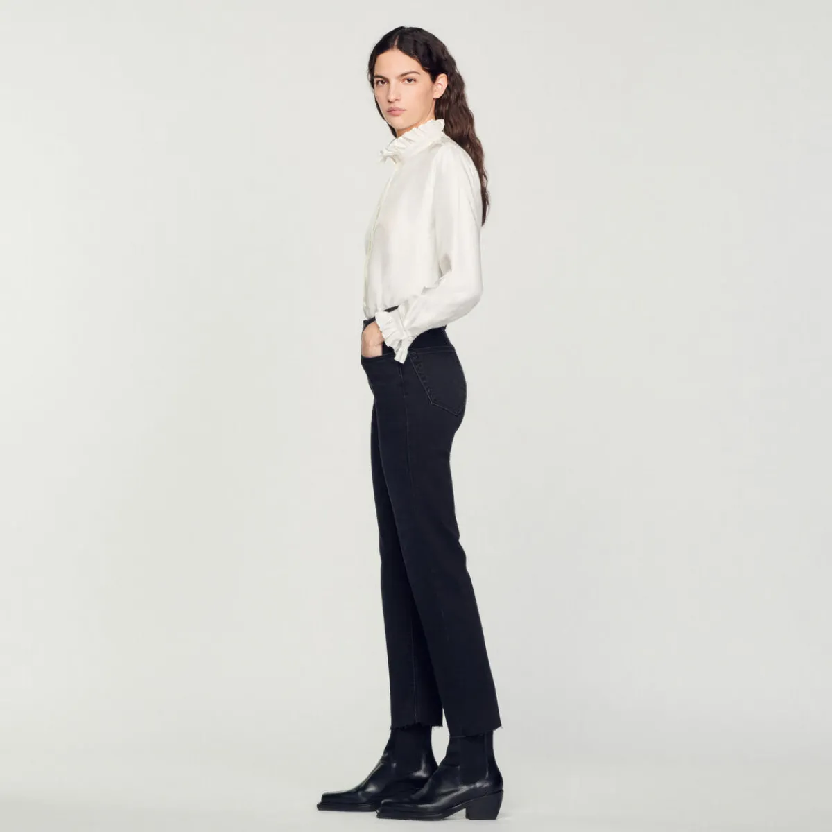 Hot Straight-Cut Jeans With Raw Edges Women Jeans
