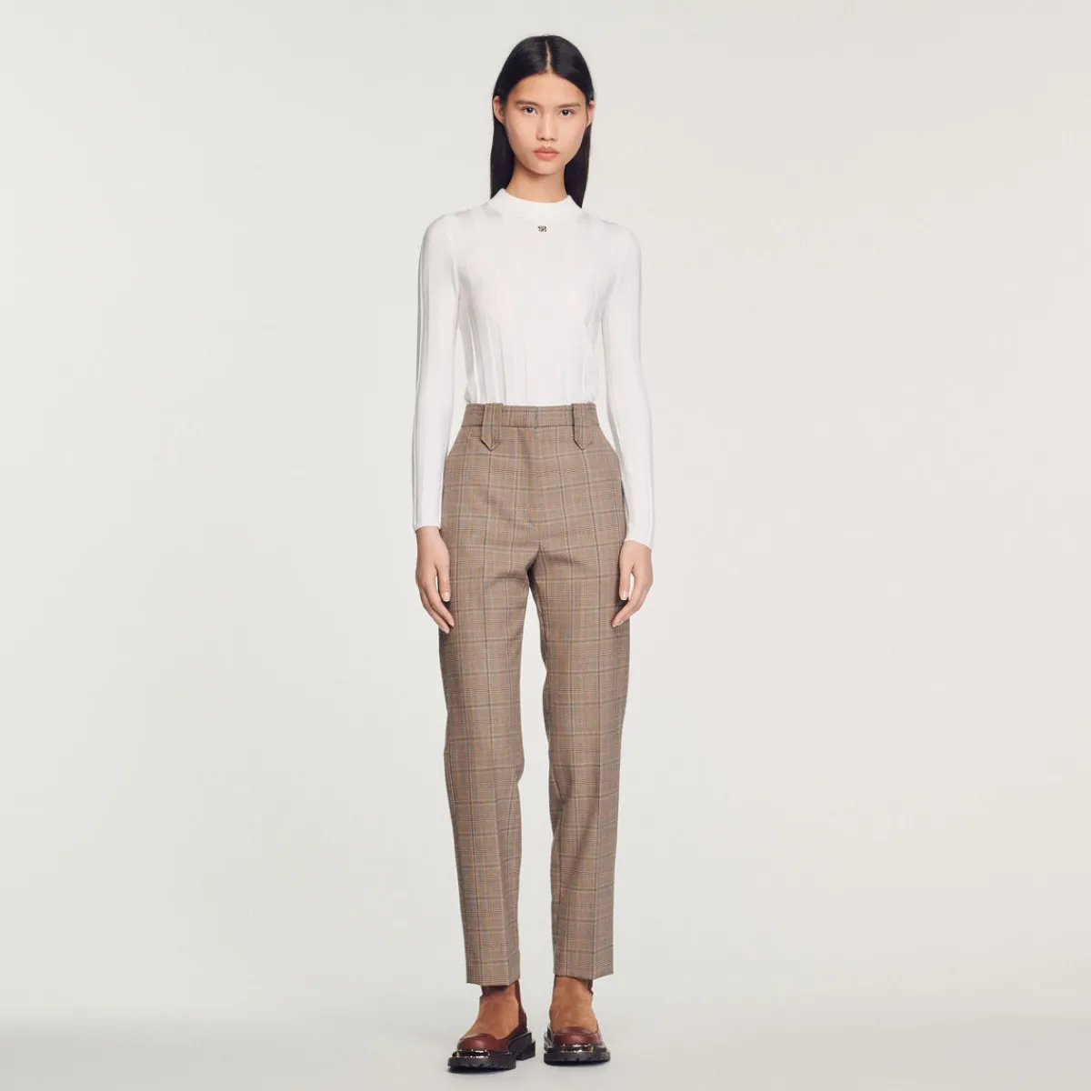 Best Straight-Leg Checked Pants Women Matching Sets