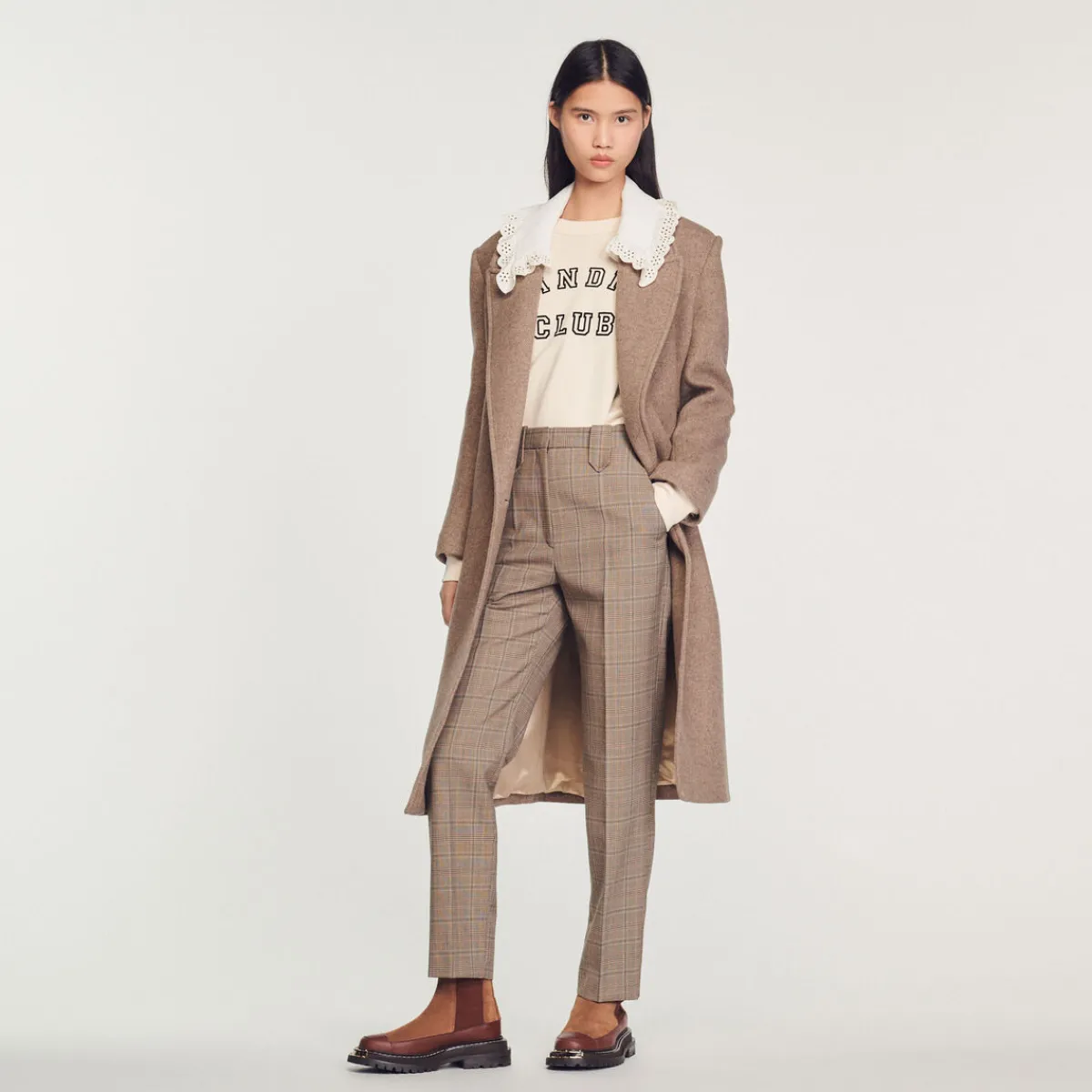 Best Straight-Leg Checked Pants Women Matching Sets