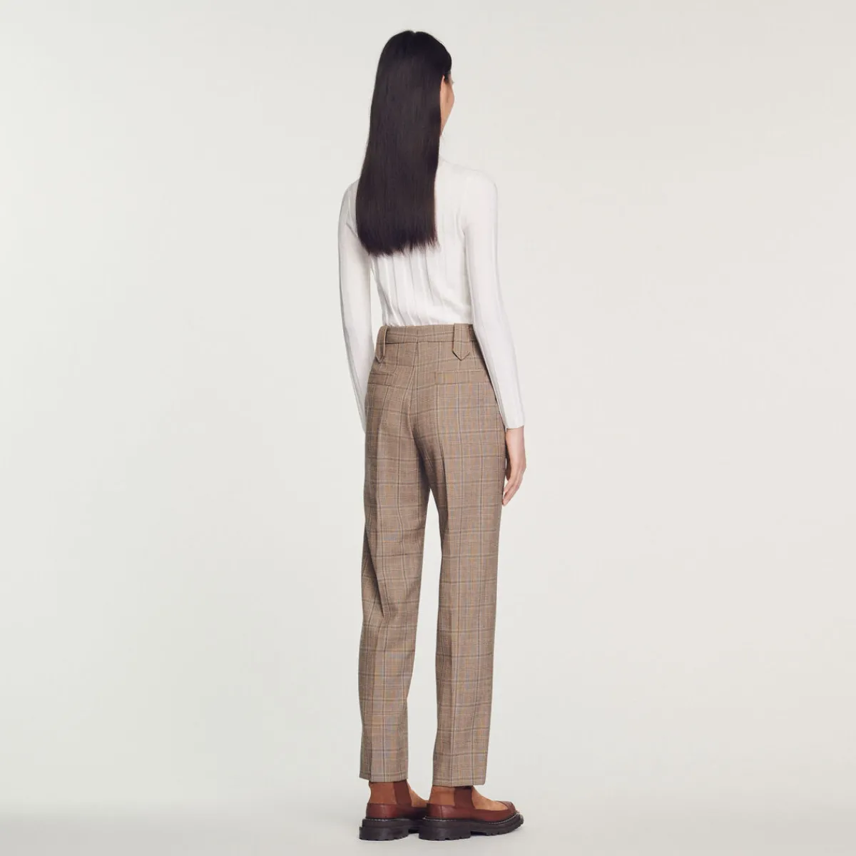 Best Straight-Leg Checked Pants Women Matching Sets