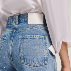 Discount Straight-Leg Jeans With Rhinestones Women Jeans