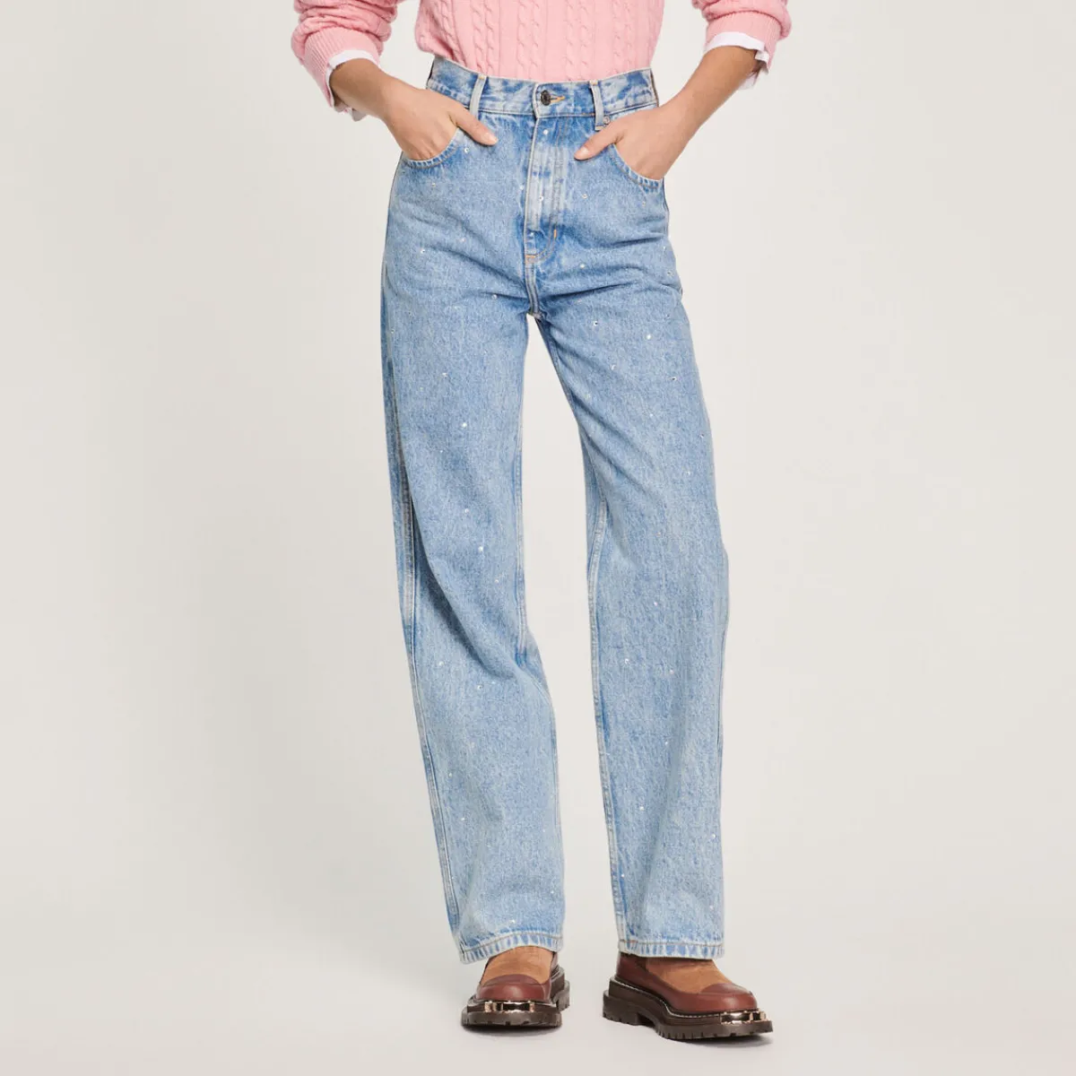 Discount Straight-Leg Jeans With Rhinestones Women Jeans