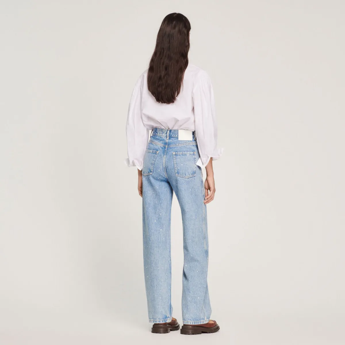 Discount Straight-Leg Jeans With Rhinestones Women Jeans
